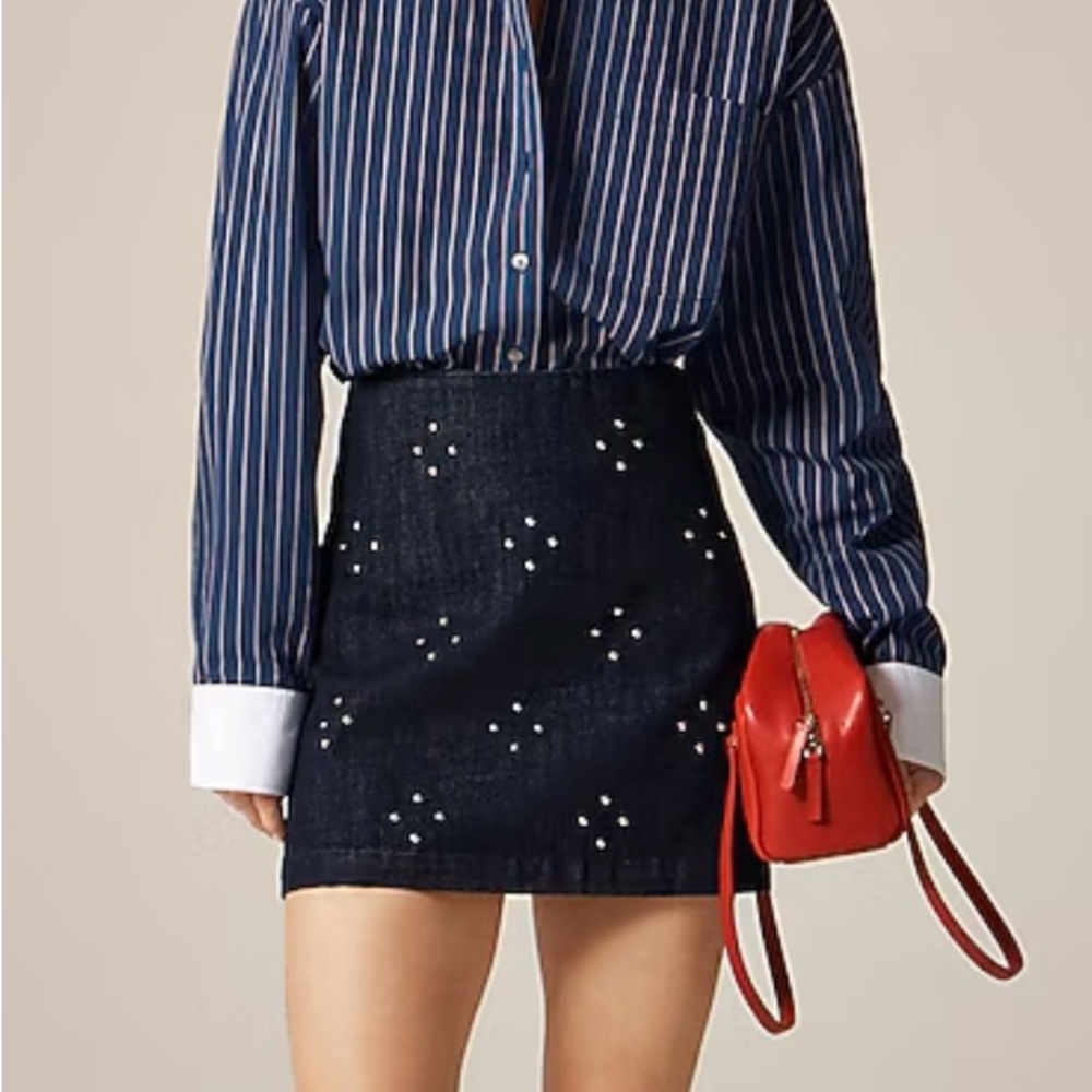 J.Crew Studded Denim Mini Skirt Dark Wash Size 4 NWT